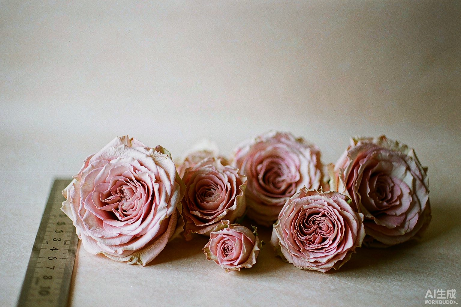 Preserved rose heads in graded sizes